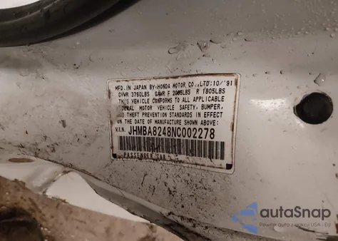 1992 Honda Prelude S z USA, uszkodzony, nr VIN JHMBA8248NC002278